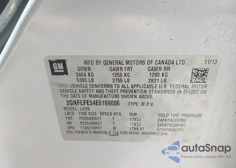 2014 Chevrolet Equinox 1Lt из США, поврежденный, VIN 2GNFLFE34E6189006